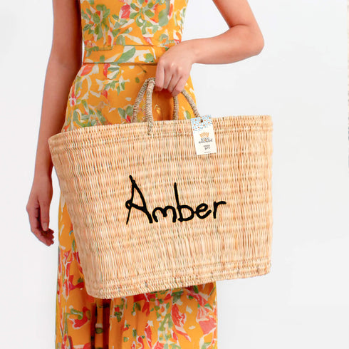 Personalized Embroidered Rattan Bag | Custom Weave Handbag